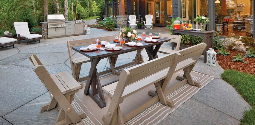 The Harvest Collection - Patio Table Chairs and Bench Set